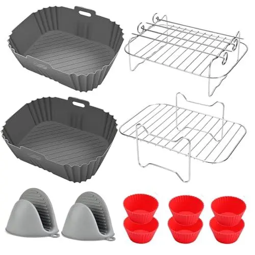 Produktbild: Dual Zone Heißluftfritteusen Zubehör, Airfryer Zubehörset Mit Silikonform Pot Kompatibel für Ninja AF300EU 7,6L, COSORI 8,5L, cookwise Devology Cecotec 9L, Balter Innsky CHEFREE 8L Doppel Fritteusen