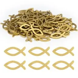 Produktbild: Smlper 90 Stück Holz Fisch Deko Tischdeko Taufdeko Verzierung,Kommunion Taufe Deko Holzfische für Junge Mädchen Taufe Kommunion Konfirmation Dekoration (Gold)