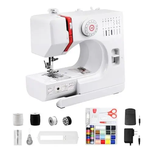 Produktbild: SMOCTAR Nähmaschine für Anfänger und Kinder, 14 Stichprogrammen kleine nähmaschinen, handnähmaschine mini nähmaschine tragbare elektrische Nähmaschine mit Fußpedal & Nähset