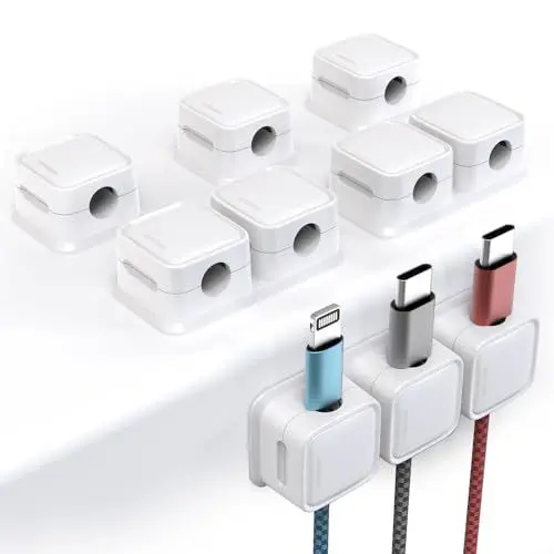 Produktbild: Smofish Kabelhalter Magnetisch, 6 Stück Kabelclips(10 Schlitze), Verstellbare Kabel Organizer Kabelmanagement Selbstklebend Kabelhalter Geschenk für Schreibtisch, Nachttisch, USB, Ladekabeln (Weiß)