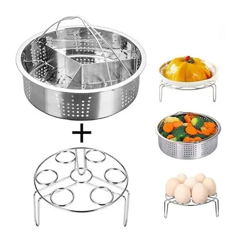 Produktbild: Smooce Dampfkochtopf Zubehör Steamer Korb mit Egg Steamer Rack, Teiler, passt Instant Pot 5,6,8 qt Schnellkochtopf, Edelstahl, 3 Stück Set