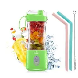 Produktbild: Smoothie Mixer to go,Vaeqozva 380ml Tragbarer Mixer Mixer Smoothie Maker to go,USB Wiederaufladbarem Portable Blender mit Silikonstrohhalm,Tragbarer Saftmixer für Outdoor Sport Reisen,grün
