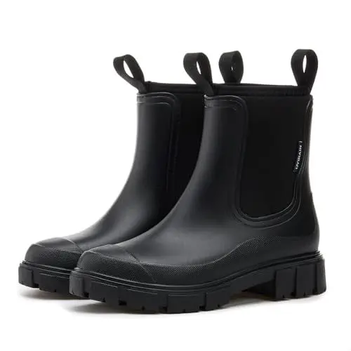 Produktbild: SmoothPace Gummistiefel Damen Gefüttert Wasserdicht Gummistiefeletten Halbhohe Chelsea Boots Rutschsicher Abriebfest Atmungsaktiv Regenschuhe Komfort Garten Stiefeletten Black 40EU/41CN