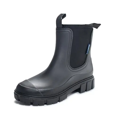 Produktbild: SmoothPace Gummistiefel Damen Gefüttert Wasserdicht Gummistiefeletten Halbhohe Chelsea Boots Rutschsicher Abriebfest Atmungsaktiv Regenschuhe Wärme Gartenschuhe Schlupfstiefel Black 39EU