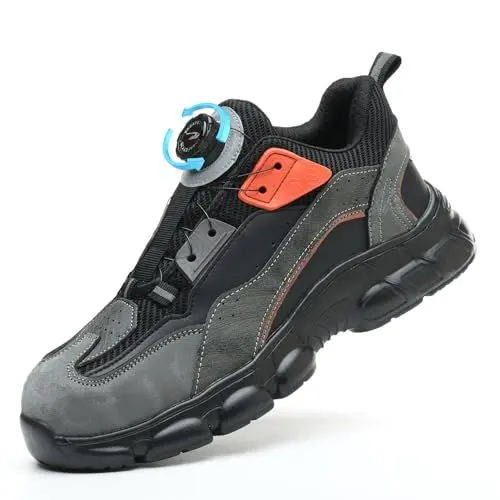 Produktbild: SmoothPace Sicherheitsschuhe Arbeitsschuhe Herren Damen Leicht rutschfeste Stahlkappenschuhe Bequeme Atmungsaktive Safety Shoes Mit Drehverschluss BlackGrey 46EU