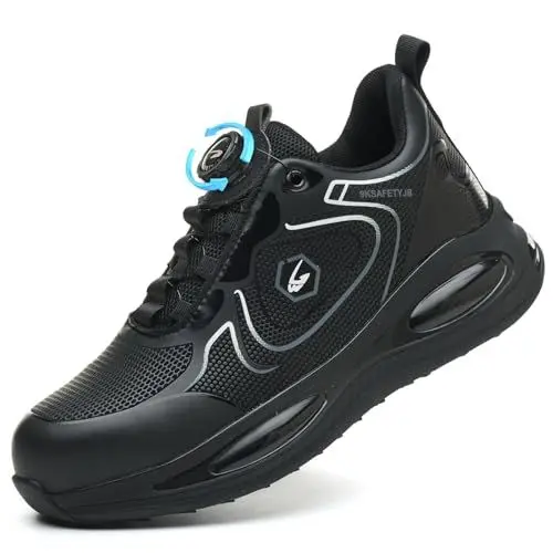 Produktbild: SmoothPace Sicherheitsschuhe Arbeitsschuhe Herren Damen Leicht rutschfeste wasserdichte Stahlkappenschuhe Bequeme Atmungsaktive Safety Shoes Mit Drehverschluss Blackwhite 43EU