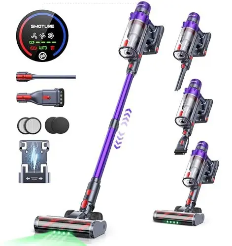 Produktbild: SMOTURE Akku Staubsauger, 550W 45KPA 60 Min. Laufzeit Selbststehender Staubsauger für Zuhause, Staubsauger Kabellos mit Wandmontierte Ladestation,Automatikmodus,Abnehmbare Akku,Touchscreen