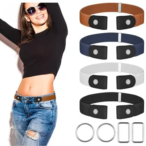 Produktbild: SMUJU 4 Stück Elastischer Gürtel Ohne Schnalle - Justierbar, Langlebig, Stretch für Jeans, Hosen, Kleid - Einstellbarer Unsichtbarer Gürtel für Damen