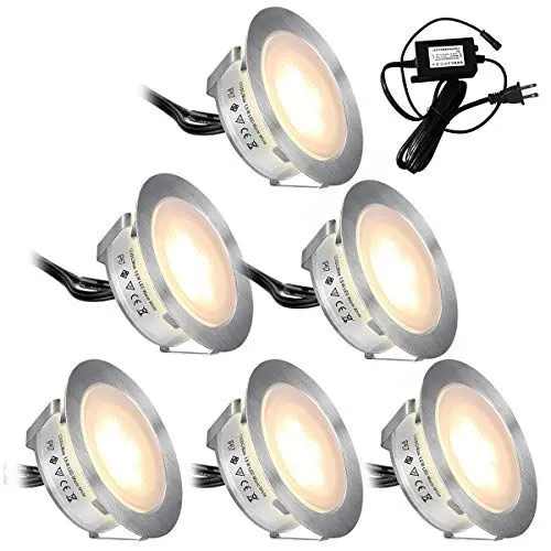 Produktbild: SMY Terrassen Einbaustrahler, 6er Set Warmweiß LED Bodeneinbaustrahler IP67 Wasserdicht DC12V 1,5W Ø55mm Terrassenbeleuchtung 2800K für Terrasse Garten Gehweg Treppen
