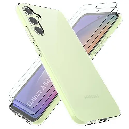 Produktbild: SMYTU Klar Hülle für Samsung Galaxy A54 5G (6,4 Zoll) mit 2 Stück Schutzfolie Handyhülle,Schutzhülle Stoßfest Clear Flexible TPU Bumper Cover - Transparent