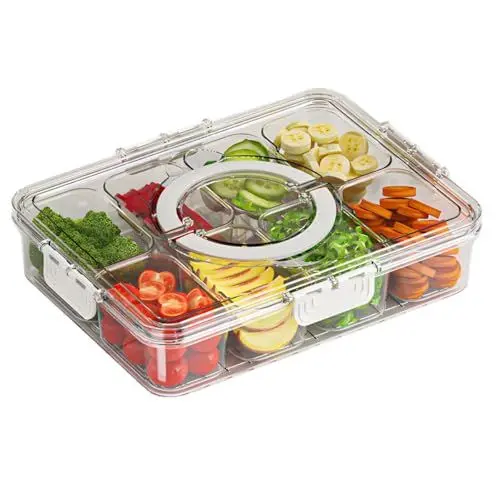 Produktbild: Snackbox mit 8 Fächern und Deckel – Auslaufsicherer Snackteller Organizer für Süßigkeiten, Nüsse, Obst, Gemüse, Kekse und Desserts (Transparent-mit 8 Fächern)