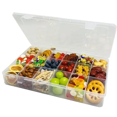 Produktbild: Snackbox mit Fächern – Snackbox für Kinder mit 18 abnehmbaren Fächern, mehrere Snackbox-Tabletts für Reisen, Flugzeug, transparente Kunststoff-Organizer-Box für Handwerk, Samen (nicht abnehmbar)