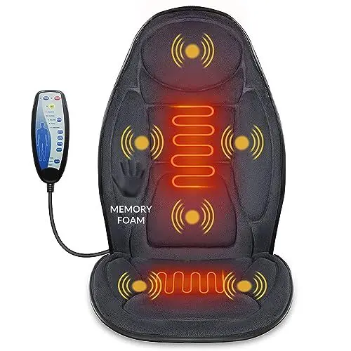 Produktbild: Snailax MEMORY-FOAM Vibration Massage Sitzkissen, Rückenmassagekissen mit Wärme, 2 Wärmestufen & 6 Vibrationsmassageknoten, Sitzmassagegerät für Home Office Chair, grau