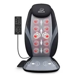 Produktbild: Snailax Massagesitzauflage, Shiatsu Massageauflage für Nacken und Schulter, Rückenmassaggerät mit Wärmefunktion und Vibrationsfunktion, Massagesessel, Geschenke für Männer, Frauen