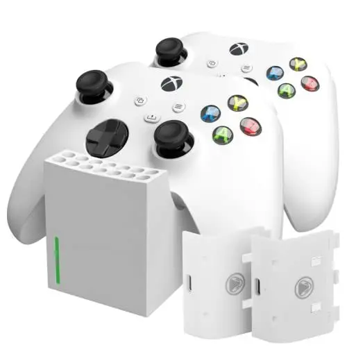 Produktbild: snakebyte Twin:Charge SX - weiß - Schnellladestation für Xbox Series S/X Controller, Ladegerät für 2 Wireless-Gamepads, inkl. 2X 800mAh Akkus, LED-Ladestatusanzeige, Xbox-Design