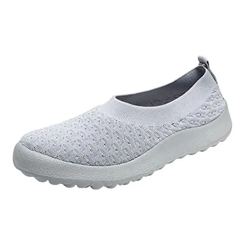 Produktbild: Sneaker 40 Leichte Sportschuhe Damen Slip On Mode Damen Sportschuhe Flacher Leichter Slip On Einfarbig Minimalistischer Stil Fly Woven Mesh Atmungsaktiv Badeschuhe Damen Sandalen & Slides (Grey, 42)