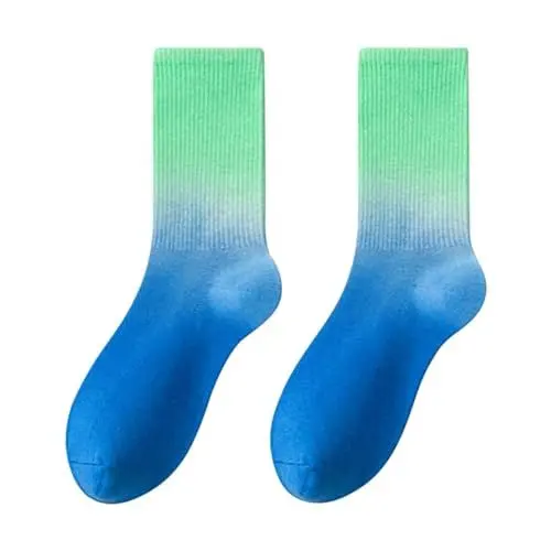 Produktbild: Sneaker Damen Sneaker Socken Damen 3942 Baumwolle Modische, bequeme Freizeitsocken mit Batik-Farbverlauf, die außerhalb der Waden-Baumwollsocken Trombosestruempfe Damen Flug (Green, One Size)