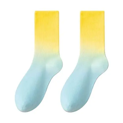 Produktbild: Sneaker Damen Sneaker Socken Damen 3942 Baumwolle Modische, bequeme Freizeitsocken mit Batik-Farbverlauf, die außerhalb der Waden-Baumwollsocken Trombosestruempfe Damen Flug (Yellow, One Size)