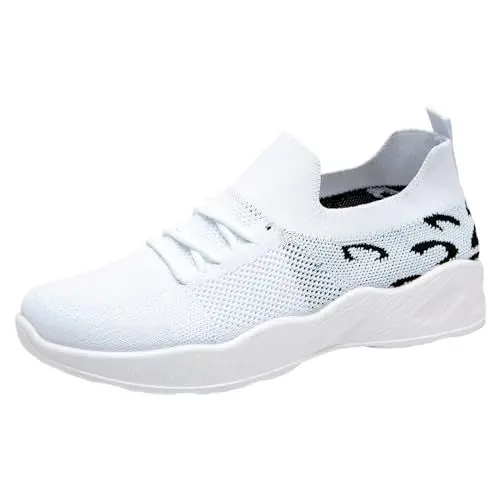 Produktbild: Sneaker Damen Sportschuhe Laufschuhe Turnschuhe Damenschuhe mit Schnürung, weiche Sohle, flach, bequem, Outdoor, Leopardenmuster, Netzstoff, Laufschuhe, modisch, sportlich, Golfschuhe (White, 38)