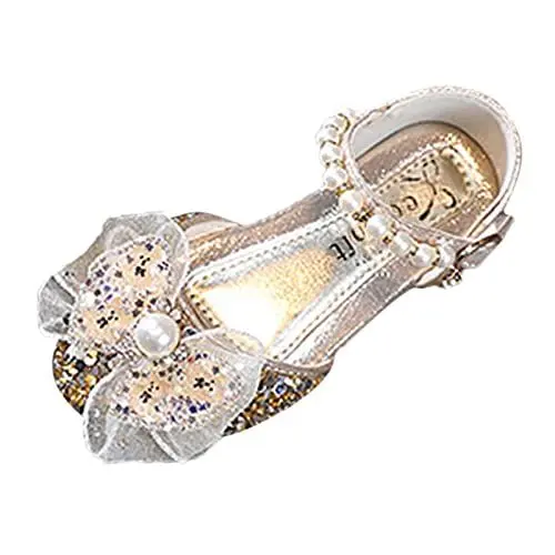 Produktbild: Sneaker Glitzer Mädchen Schleife Kunststoff Metall Perle Strass Farbabstimmung Farbverlauf Frühlingsschuhe für Mädchen Schuhe Damen 38 (Gold, 32 Big Kids)