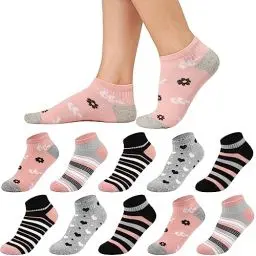 Produktbild: Sneaker Socken Damen 39-42, 10 Paar Baumwolle Kurze Socken Mädchen Söckchen, Mehrfarbige Sneakersocken Bunte Damensocken mit Streifen Pünktchen