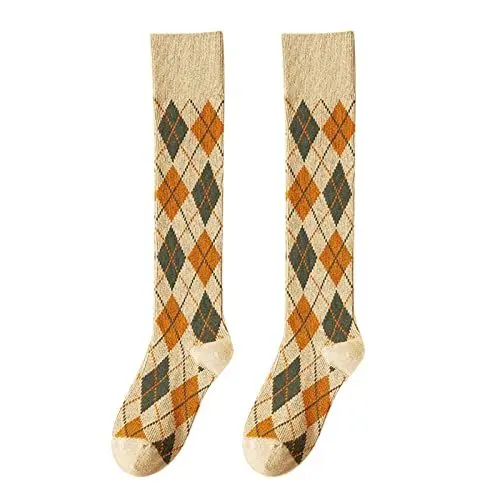 Produktbild: Sneaker Socken Herren 4346 Zehensocken Damen 3538 Socken Frauen Baumwolle und Winter Warme Strümpfe Rautenförmige knielange Strümpfe Sportsocken Herren 4346 Anti Rutsch Socken Herren (Khaki, One Size)