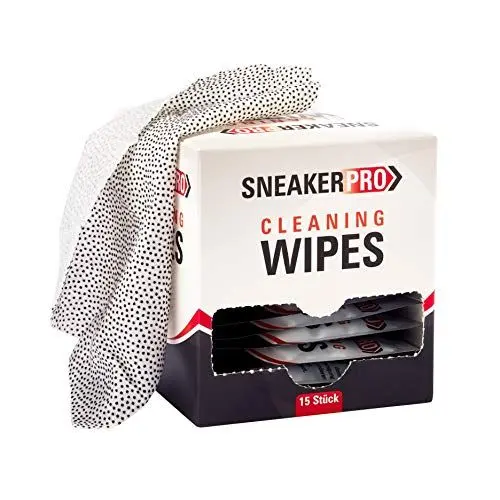 Produktbild: SneakerPro Cleaning Wipes feuchte Reinigungstücher für Sneaker/Schuhe/Kleidung (15 Stk. einzeln verpackt, Glatte & strukturierte Seite für groben Schmutz) - SNKRWPS15