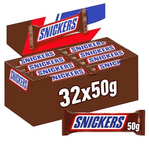 Produktbild: Snickers Schokoladen Großpackung, Karamell & Erdnuss Schokoriegel, 32 x 50g, Schoko Großpackung (1600g)
