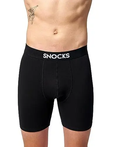 Produktbild: Snocks Lange Boxershorts Herren aus Bio-Baumwolle (6er Pack) - Atmungsaktiv und Ideal für Sport und Alltag - Kein juckendes Etikett und komfortabler Bund - Unterhosen Herren Gr.L, Farbe Schwarz