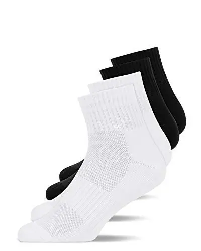 Produktbild: Snocks Mittelhohe Laufsocken (4X Paar) Atmungsaktive Sportsocken Anti-Blasen Schutz Kompression Herren Schwarz/Weiß Größe 43-46 Running Socks Running Funktionssocken