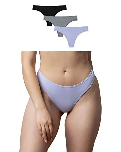 Produktbild: Snocks Tanga Damen aus Bio-Baumwolle (3er Pack) - String Damen Klassisches Design - Angenehmes Tragegefühl ohne Einschneiden - Unsichtbare Unterwäsche im Alltag - Mix (Lila/Misty Green/Schwarz) - M
