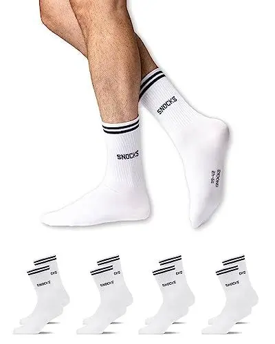 Produktbild: Snocks Retro Socken aus Bio Baumwolle 4 Paar - Lifestyle Socken im Streifen Design - Lange Tennissocken für Damen & Herren - Hohe Sportsocken - Gr. 39-42 - Farbe Mix (Schwarz/Weiß)