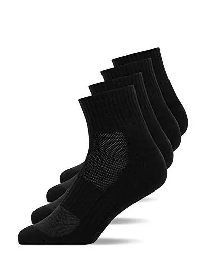 Produktbild: Snocks Mittelhohe Laufsocken Herren Damen 4 Paar - Atmungsaktive Sportsocken ohne Verrutschen - Gemütliche und weiche Funktionssocken - Quarter Socken Sport - Gr. 43-46 - Farbe Schwarz