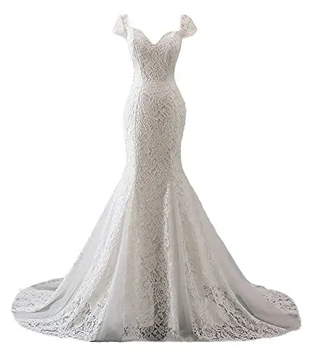 Produktbild: Snow Lotus Damen Elegant Spitze Meerjungfrau Hochzeitskleid Flügelärmel Brautkleid Kleid, elfenbeinfarben, 48