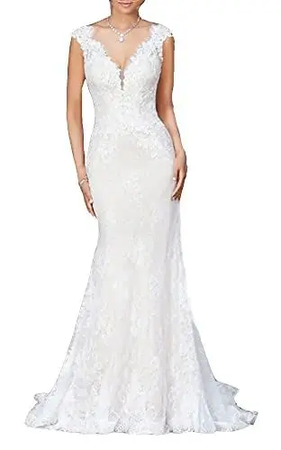 Produktbild: Snow Lotus Damen Meerjungfrau Hochzeitskleid Spitze Ärmellos Brautkleid Formelles Kleid Gr. 42, elfenbeinfarben