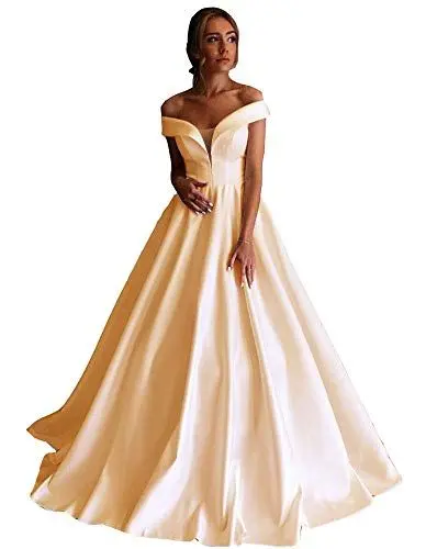 Produktbild: Snow Lotus Damen Satin Langes Abendkleid Formell V-Ausschnitt A-Linie Ball Hochzeitskleid Gr. 32, Blass Champagner