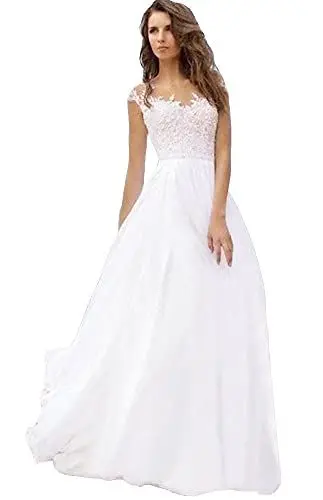 Produktbild: Snow Lotus Damen Sommer Strand Brautkleid Spitze Applique A-Linie Chiffon Brautkleid Kleid Gr. 44, elfenbeinfarben