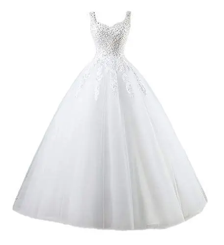 Produktbild: Snow Lotus Damen Spaghettiträger Brautkleid Applikation Perlen Brautkleid Kleid Gr. 34, elfenbeinfarben