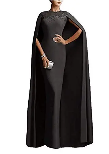 Produktbild: Snow Lotus Damen Spandex Lange Braut Mutter Kleid Spitze Umhang Abschlussball Abendkleid Gr. 52, Schwarz