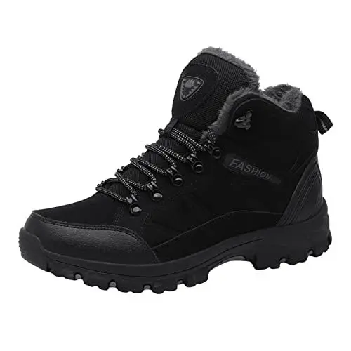 Produktbild: Snowboard Schuhe Herren 40 Paarmodelle Herren Mittleres Und Ältere High Top Plus Samt Verdickte rutschfeste Bequeme Baumwollschuhe Warme Bergsport-Schneestiefel Weiße Schuhe Herren Anzug (Black, 43)