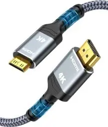 Produktbild: SNOWKIDS Mini HDMI auf HDMI Kabel 0,3 meter, 4K@60Hz 18Gbps HDMI auf Mini HDMI Kabel Nylon Braided Support 4K,2K@120Hz,UHD,1080P, 3D, HDR, ARC, for Kamera, Laptop, HDTV, Monitor, Projector