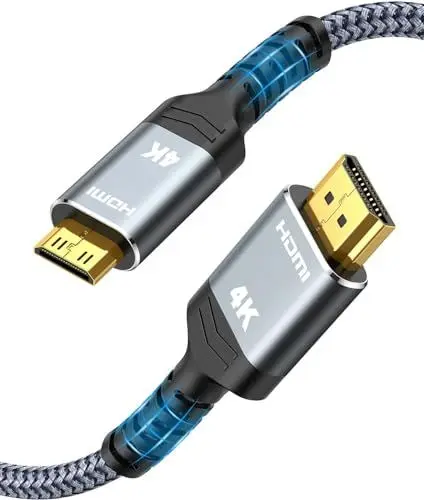 Produktbild: SNOWKIDS Mini HDMI auf HDMI Kabel 0,3 meter, 4K@60Hz 18Gbps HDMI auf Mini HDMI Kabel Nylon Braided Support 4K,2K@120Hz,UHD,1080P, 3D, HDR, ARC, for Kamera, Laptop, HDTV, Monitor, Projector