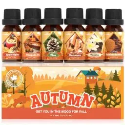 Produktbild: SNOWSEN Herbst Ätherische Öle Set, 6 x 10 ml Aromatherapie Ätherische Öle für Diffuser, Duftöl Geschenkset, Diffuser Öl, Seifenduftöl - Apfelgewürz, Kürbiskuchen, Kiefer, Zimt, Vanille, Snickerdoodle