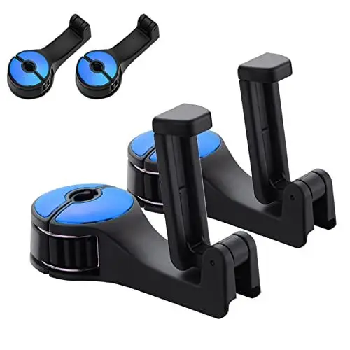 Produktbild: Snowtain 2 in 1 Kopfstützenhaken, 2 Stück 360° Drehbar, Einstellbar Multifunktional für Auto Sitz - Haken für Tasche, Geldbörse, Stoff, Lebensmittel (Blau)