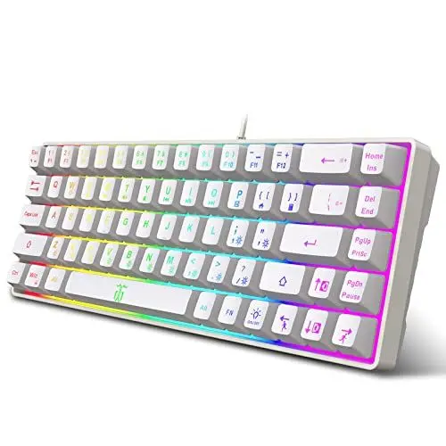 Produktbild: Snpurdiri 60% Prozent Gaming-Tastatur, ergonomische kleine Mini-Gaming-Tastatur, leise kompakte RGB-Tastatur mit Hintergrundbeleuchtung für Windows, PC, Laptop, Gaming (68 Tasten, weiß)