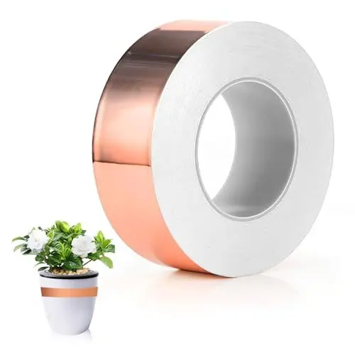 Produktbild: SNSYGN Schneckenschutz Kupferband, Selbstklebend Kupferband Gegen Schnecken Hochbeet Schneckenabwehr Schneckenbarriere Verdicken Kupferfolie Klebeband für Gärten Pflanzen (20m x 20mm)