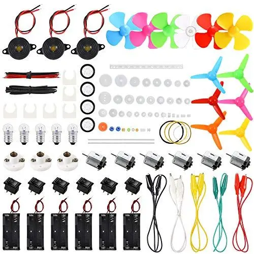 Produktbild: Sntieecr 6 Set DC Motors Kit, Wissenschafts Experiment Kit mit Mini Elektromotor 1.5V-3V 15000RPM Kunststoffzahnräder Getriebe, Glühbirnen, Buzzer Sounder, für Kinder DIY STEM Engineering Projekt