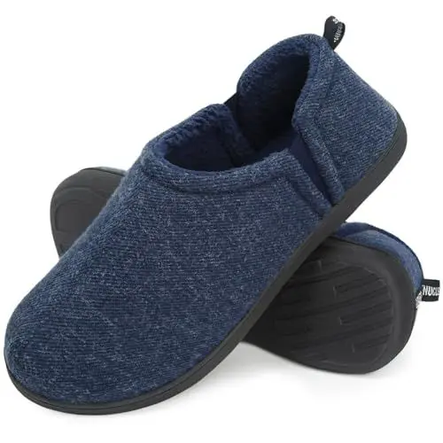 Produktbild: Snug Leaves Herren Fuzzy Kunstwolle Memory Foam Hausschuhe Anti-Rutsch warm Kunst-Sherpa Hausschuhe mit Doppelseitigen elastischen Einsätzen Marineblau,40/41
