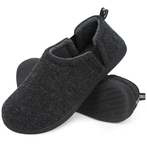 Produktbild: Snug Leaves Herren Fuzzy Kunstwolle Memory Foam Hausschuhe Anti-Rutsch warm Kunst-Sherpa Hausschuhe mit Doppelseitigen elastischen Einsätzen grau,42/43