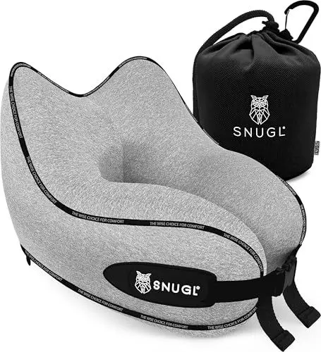 Produktbild: SNUGL Nackenkissen Memory Foam Waschbar & Verstellbar | Kuscheliges Nacken Reisekissen Für Flugzeug, Auto & Unterwegs | Reise-Kissen Nackenhörnchen, Neck Travel Pillow (Grau, Erwachsener Klein)